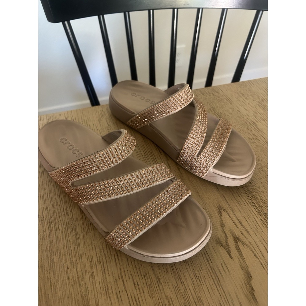 Women's Crocs Brown Getaway Gems Slip On Sandals Size 9